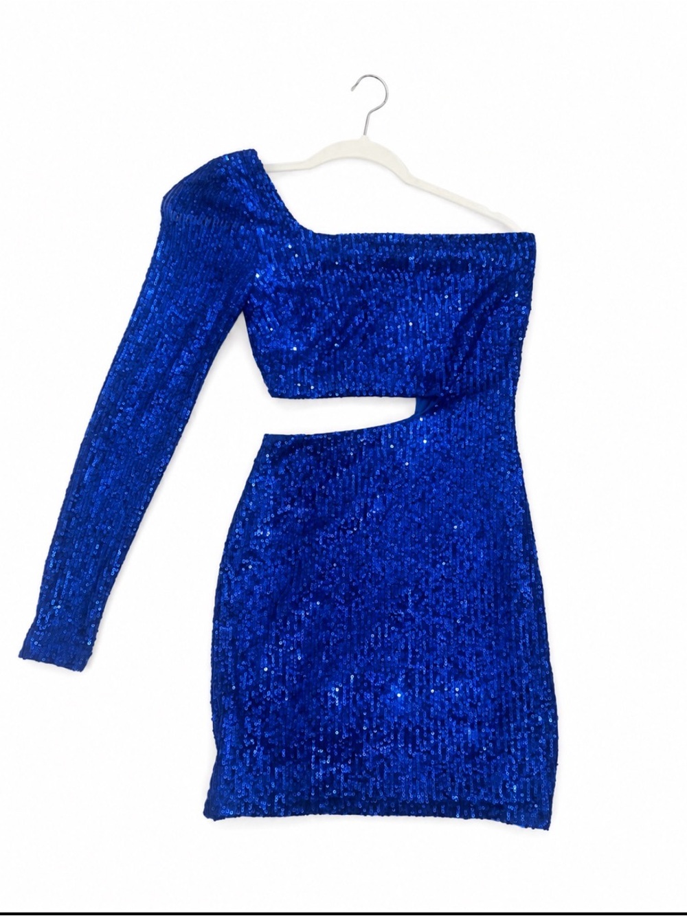 Windsor Electric Blue One-Shoulder Sequin Cutout Mini Dress